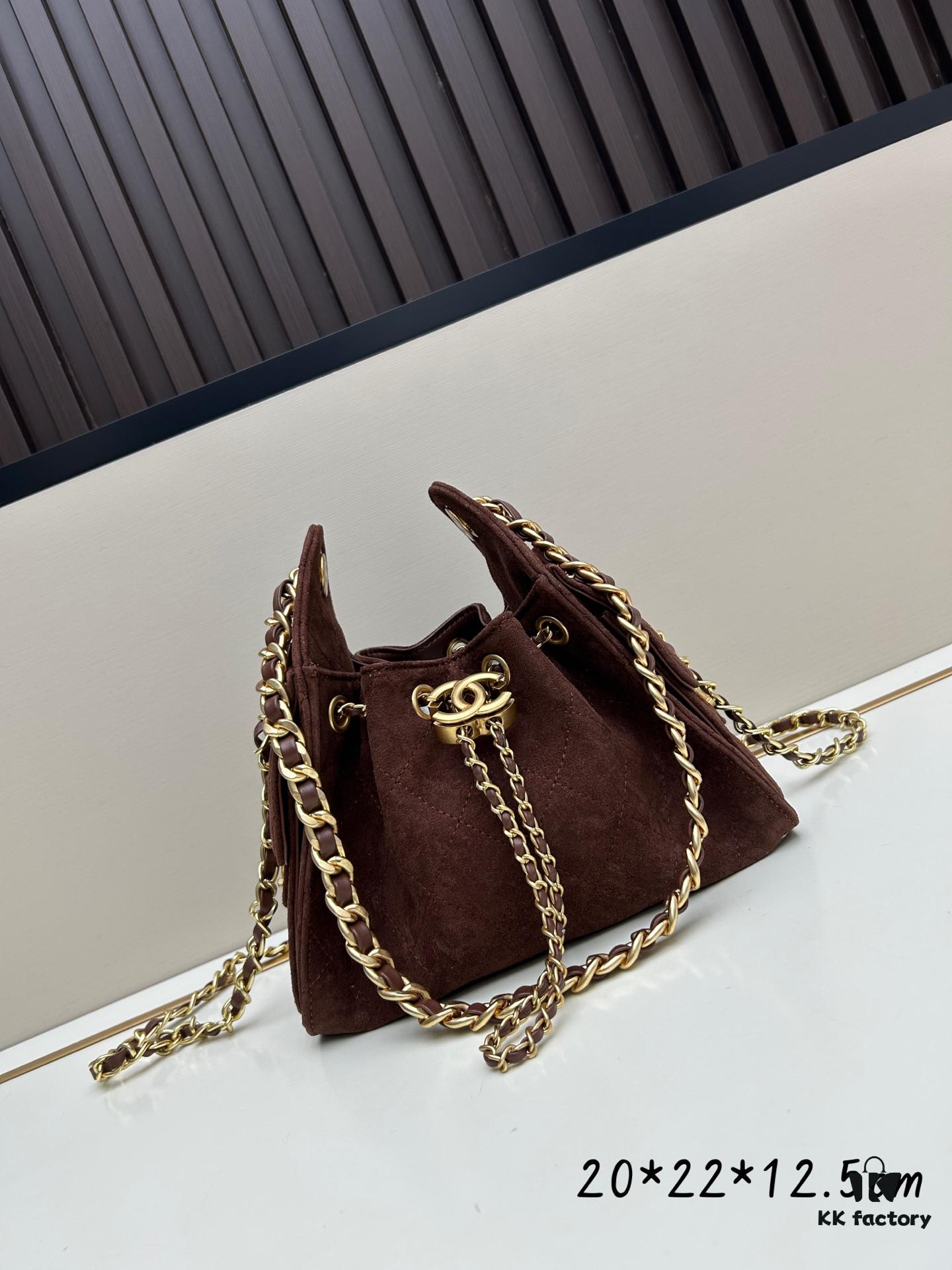 Mini Chanel 25C Hobo Bag in Suede with Matte Finish, Fringe Style Crossbody Bucket Bag with Vintage Coin Button Drawstring, Quilted Design, Black Gold Tone Hardware, Classic Chain Strap