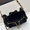 Mini Matte Chanel 25C Hobo Bag in Suede, Fringe Crossbody Bucket Bag with Vintage Coin Toggle Drawstring, Diamond Quilting, Retro Black-Gold Tone, Classic Chain Design