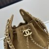 Mini Matte Chanel 25C Hobo Bag in Suede - Vintage Coin Toggle Drawstring Bucket Bag with Quilting and Retro Black-Gold Chain