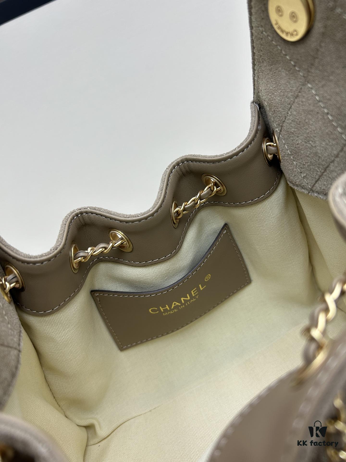 Mini Matte Chanel 25C Hobo Bag in Suede, Fringe Crossbody Bucket Bag with Vintage Gold Coin Toggle Drawstring, Diamond Quilting, Classic Chain Strap