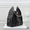 Large Upgraded Chanel 25C Hobo Bag in Quilted Calfskin with Vintage Gold-Tone Buckle Drawstring Bucket Design, Rhombus Stitching, Retro Black and Gold, Classic Chain Detail
