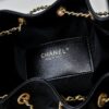 Upgraded Chanel 25C Style Oil-Waxed Leather Hobo Bag, Vintage Coin Buckle Drawstring Bucket Bag with Quilted Pattern, Retro Black and Gold, Classic Chain Design