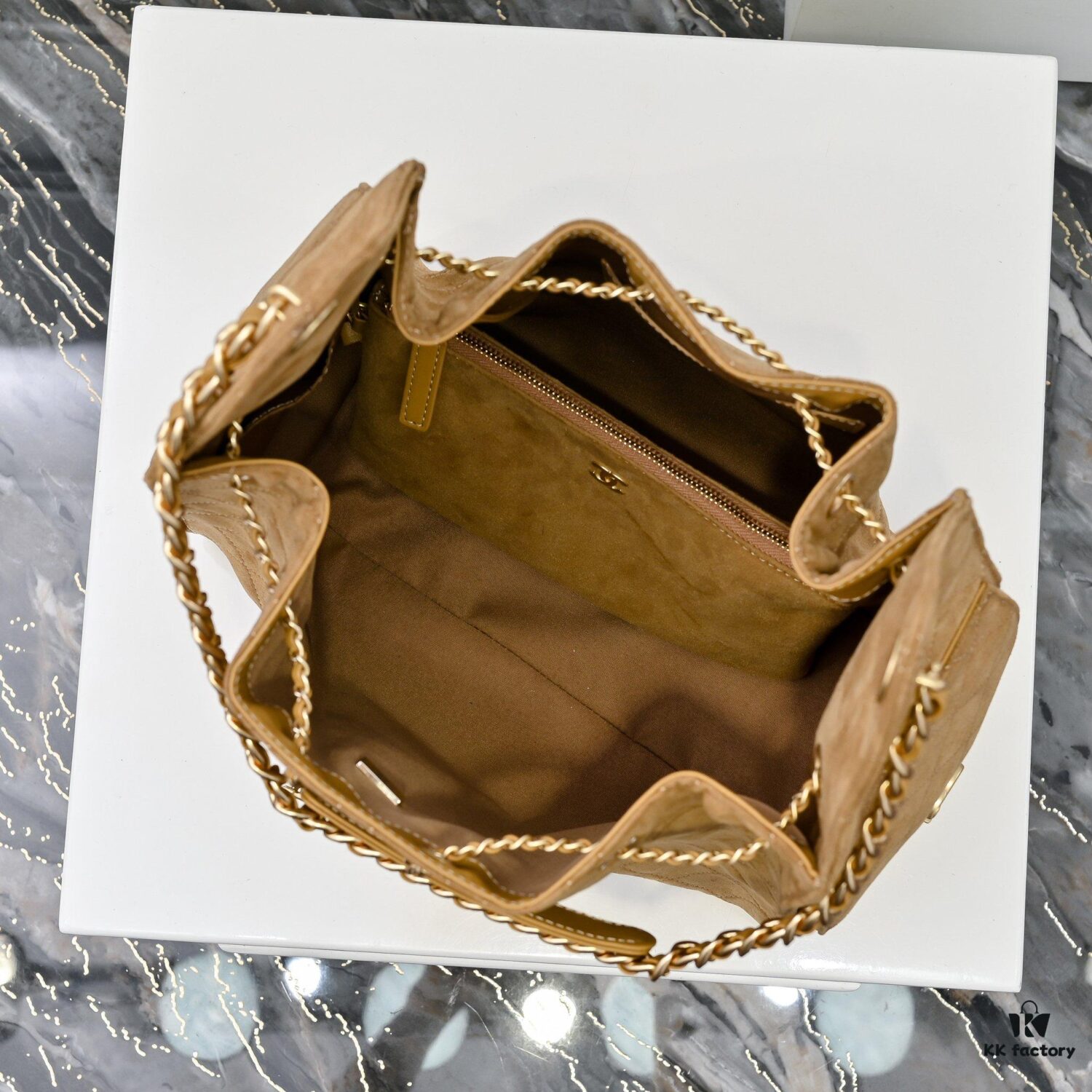 Large Upgraded Chanel 25C Hobo Bag in Suede Calfskin - Vintage Bucket Bag with Drawstring Closure, Quilted Diamond Pattern, Retro Gold-Tone Hardware and Classic Chain Design