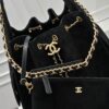 Large Upgraded Chanel 25C Hobo Bag in Suede Cowhide - Vintage Bucket Bag with Coin Button Drawstring, Diamond Quilting, Retro Black-Gold Tone, Classic Chain Design