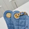 Upgraded Chanel 25C Style Washed Gradient Denim Hobo Bag - Mini Vintage Hipster Crossbody Bucket Bag with Coin Buckle Drawstring, Quilted Pattern, Retro Black-Gold Trim and Classic Chain Strap