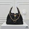 Upgraded Chanel 25C Hobo Bag in Sanded Calfskin - Mini Fringe Shoulder Bag with Vintage Coin Toggle Drawstring, Quilted Design, Retro Black and Gold Hardware, Classic Chain Detail