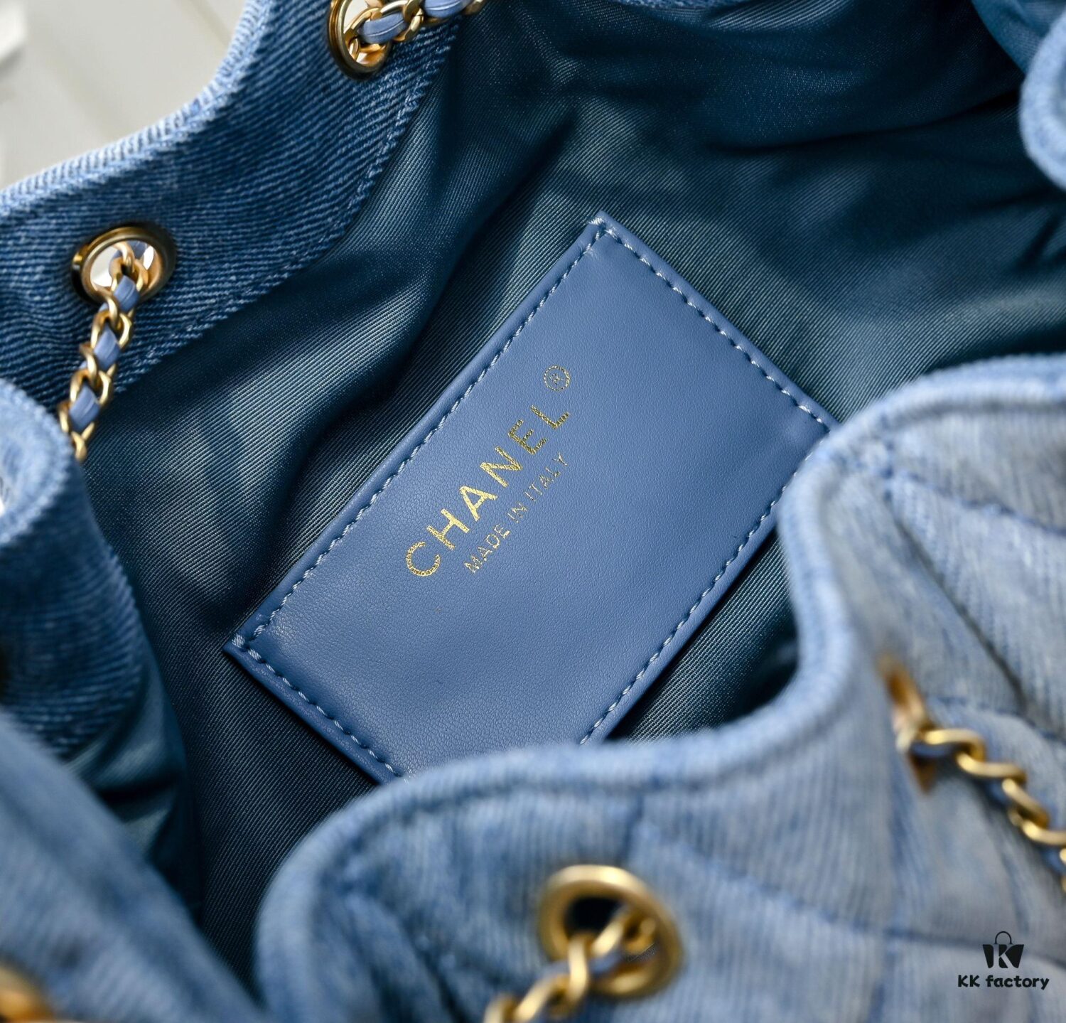 Upgraded Chanel 25C Style Washed Gradient Denim Hobo Bag - Mini Vintage Hipster Crossbody Bucket Bag with Coin Buckle Drawstring, Quilted Pattern, Retro Black-Gold Trim and Classic Chain Strap