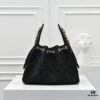 Upgraded Chanel 25C Hobo Bag in Sanded Calfskin - Mini Fringe Shoulder Bag with Vintage Coin Toggle Drawstring, Quilted Design, Retro Black and Gold Hardware, Classic Chain Detail