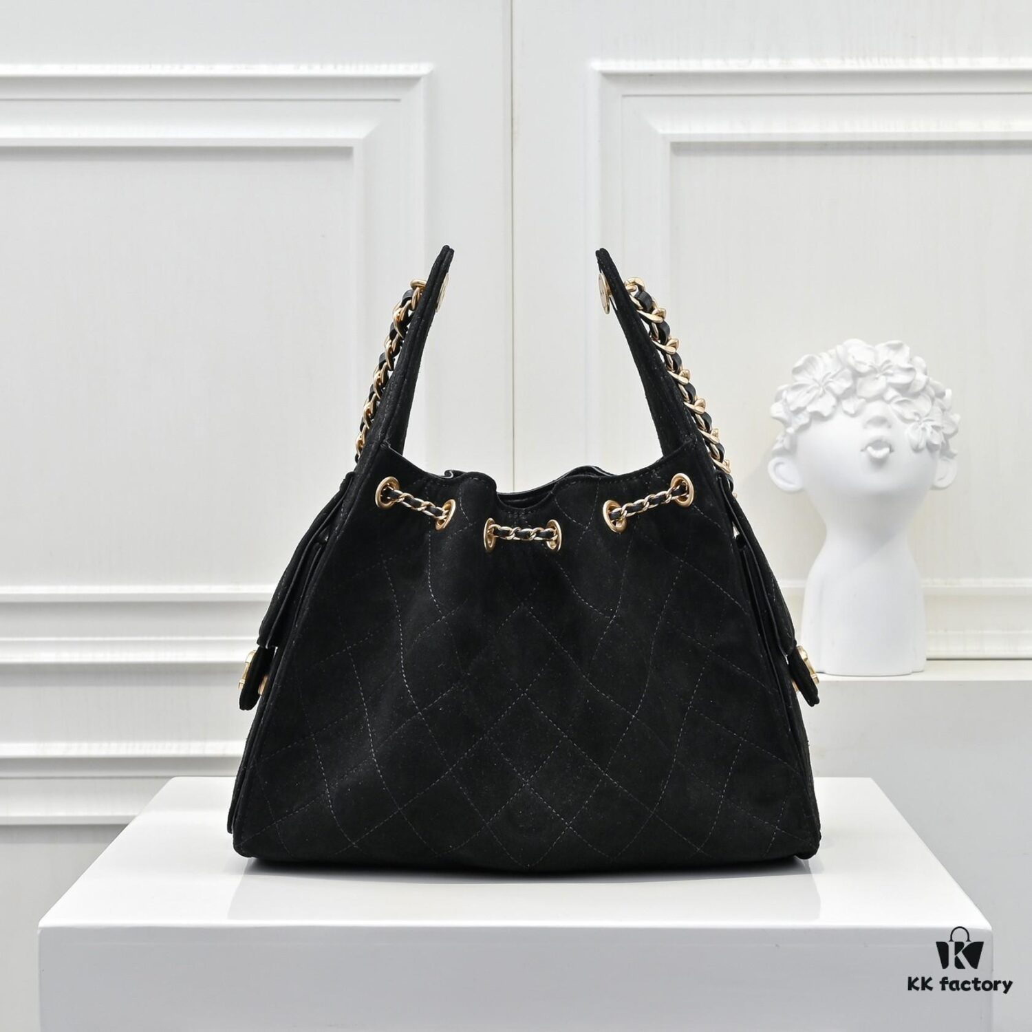Upgraded Chanel 25C Hobo Bag in Sanded Calfskin - Mini Fringe Shoulder Bag with Vintage Coin Toggle Drawstring, Quilted Design, Retro Black and Gold Hardware, Classic Chain Detail