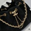 Upgraded Chanel 25C Hobo Bag in Sanded Calfskin - Mini Fringe Shoulder Bag with Vintage Coin Toggle Drawstring, Quilted Design, Retro Black and Gold Hardware, Classic Chain Detail