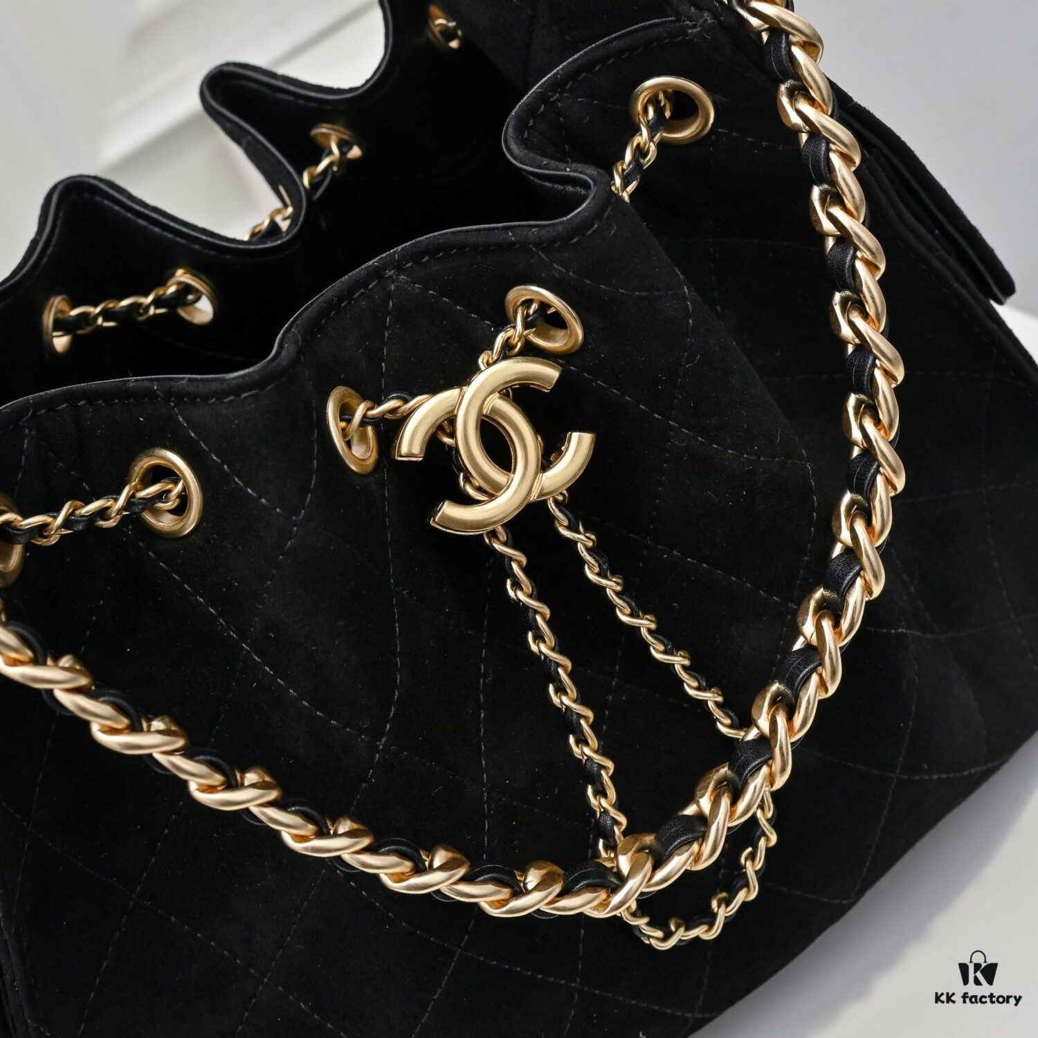 Upgraded Chanel 25C Hobo Bag in Sanded Calfskin - Mini Fringe Shoulder Bag with Vintage Coin Toggle Drawstring, Quilted Design, Retro Black and Gold Hardware, Classic Chain Detail