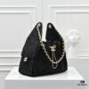 Upgraded Chanel 25C Hobo Bag in Sanded Calfskin - Mini Fringe Shoulder Bag with Vintage Coin Toggle Drawstring, Quilted Design, Retro Black and Gold Hardware, Classic Chain Detail