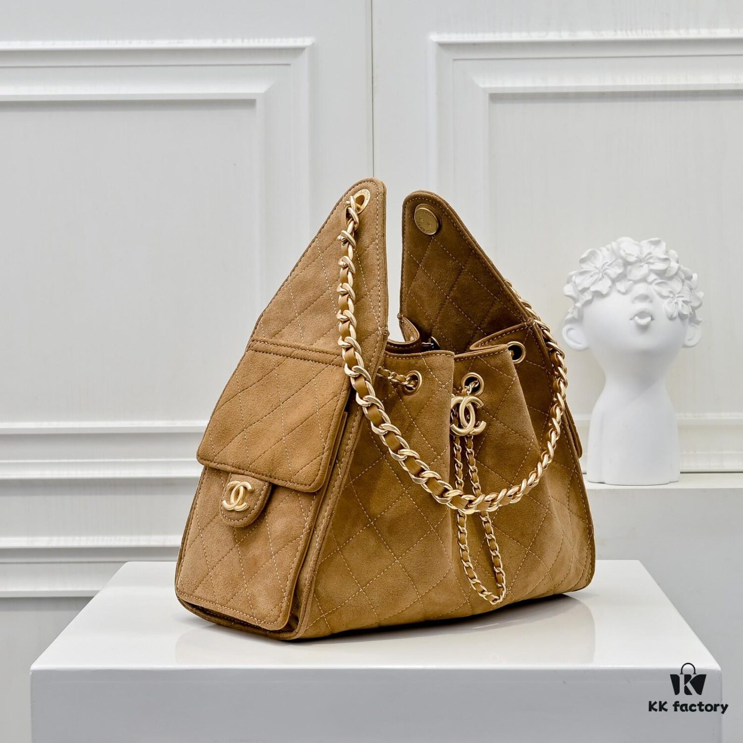 Upgraded Chanel 25C Hobo Bag in Sanded Calfskin - Mini Fringe Shoulder Bag with Vintage Coin Toggle Drawstring, Quilted Design, Retro Black-Gold Finish, Classic Chain Strap