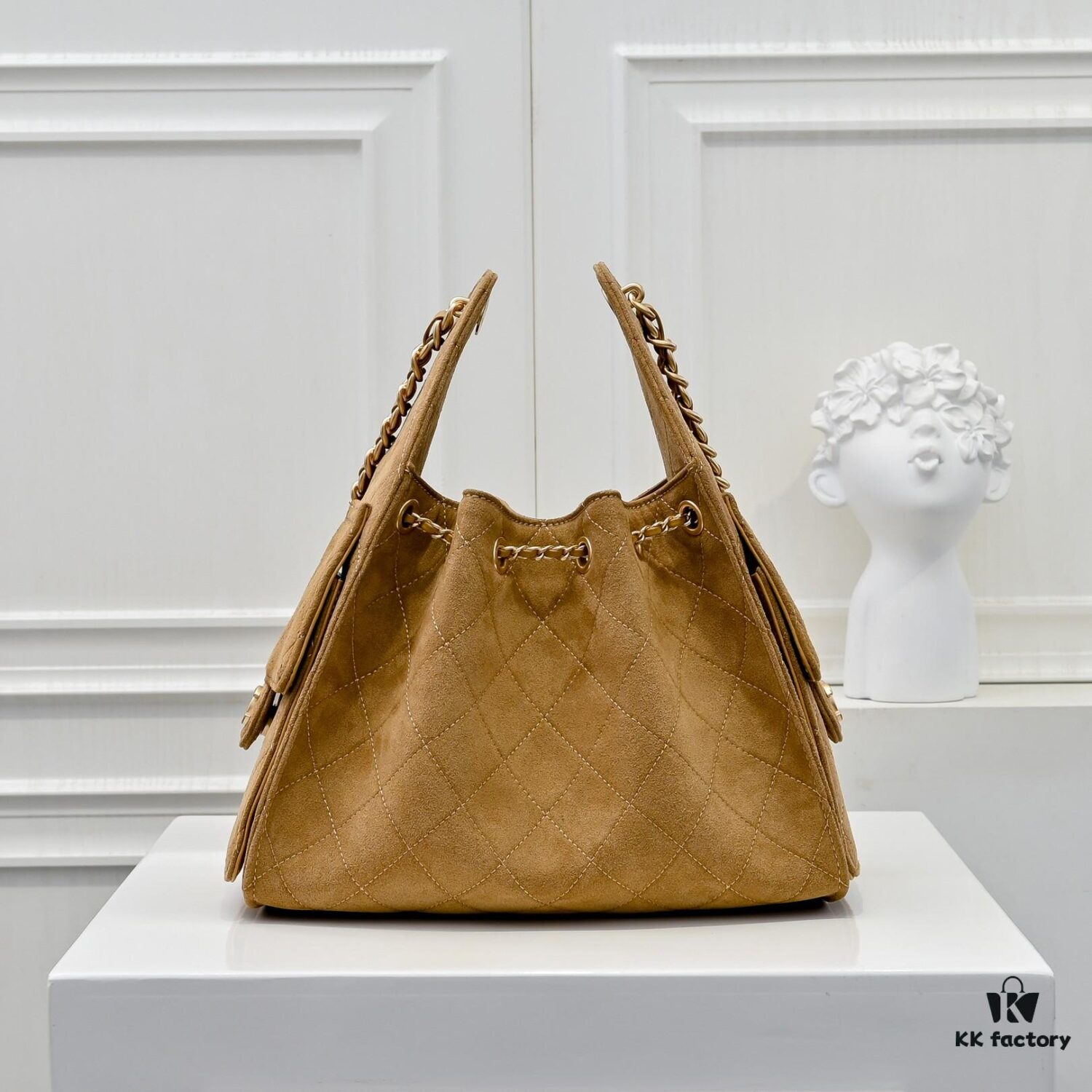 Upgraded Chanel 25C Hobo Bag in Sanded Calfskin - Mini Fringe Shoulder Bag with Vintage Coin Toggle Drawstring, Quilted Design, Retro Black-Gold Finish, Classic Chain Strap