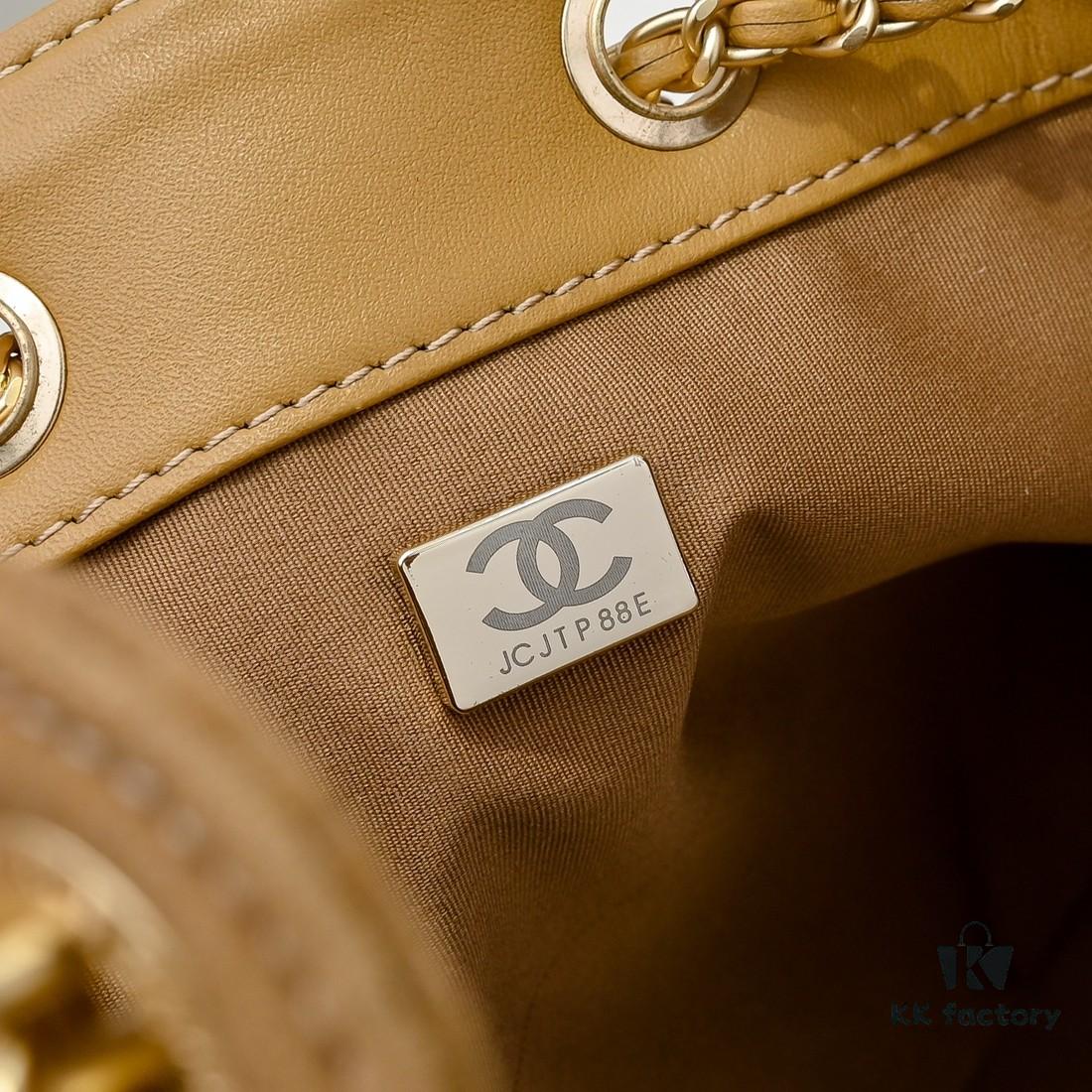 Upgraded Chanel 25C Hobo Bag in Sanded Calfskin - Mini Fringe Shoulder Bag with Vintage Coin Toggle Drawstring, Quilted Design, Retro Black-Gold Finish, Classic Chain Strap