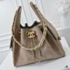 Upgraded Chanel 25C Hobo Bag Mini, Saffiano Leather Crossbody Bucket Bag with Vintage Gold Buckle Drawstring, Quilted Design, Retro Black and Gold, Classic Chain Strap
