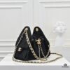 Mini Chanel 25C Bag Hobo Suede Crossbody Bucket Bag with Vintage Coin Toggle Drawstring, Quilted Design, Retro Black and Gold Hardware, Classic Chain Strap