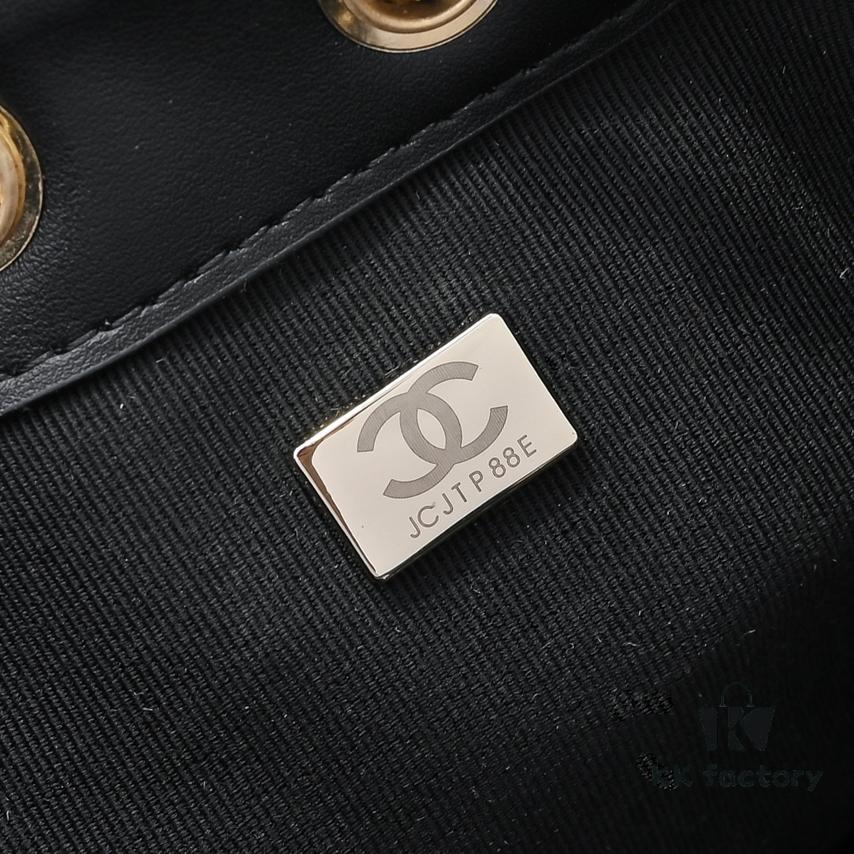 Mini Chanel 25C Bag Hobo Suede Crossbody Bucket Bag with Vintage Coin Toggle Drawstring, Quilted Design, Retro Black and Gold Hardware, Classic Chain Strap