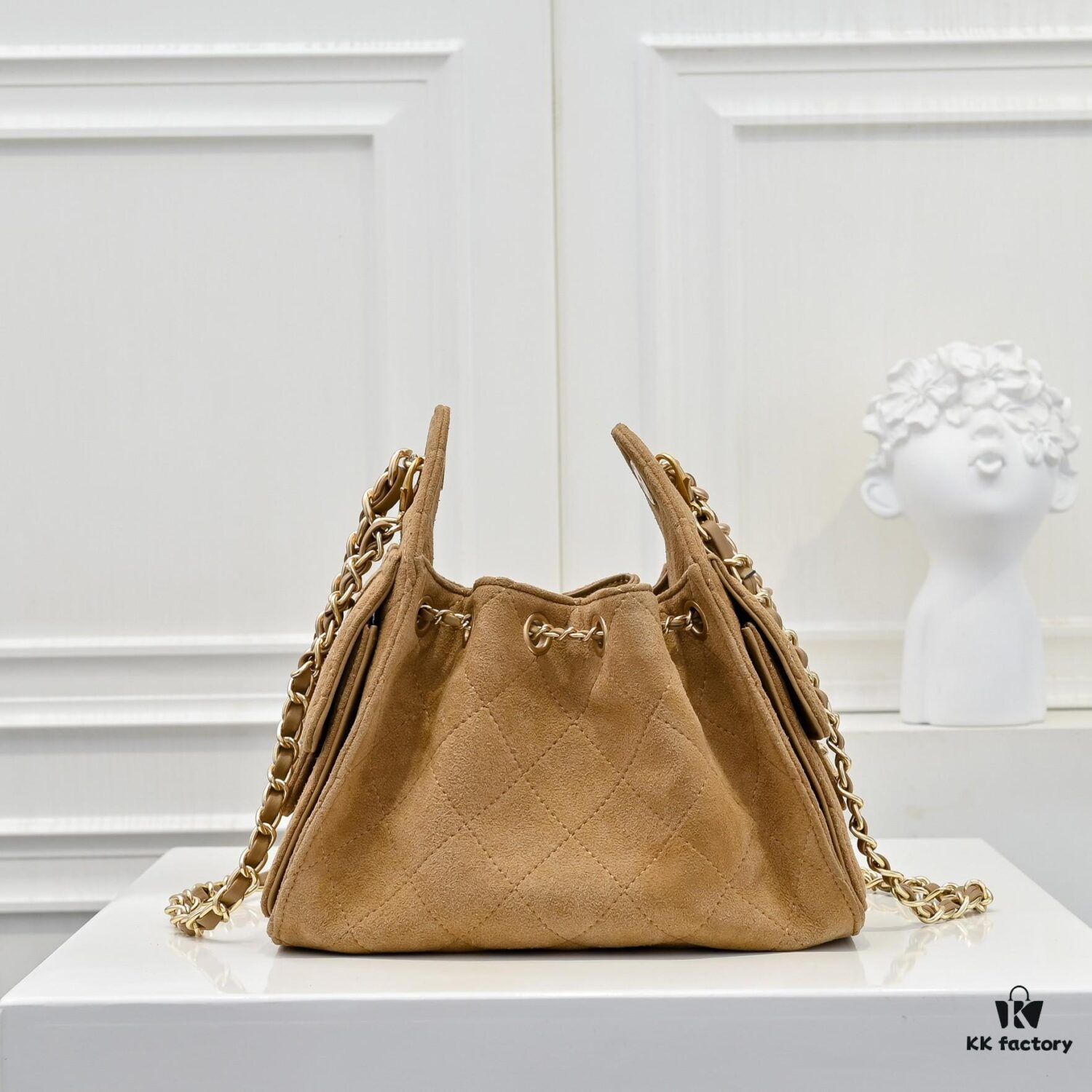 Mini Chanel 25C Bag Hobo Suede Crossbody Bucket Bag with Vintage Coin Toggle Drawstring, Diamond Quilting, Retro Black Gold Hardware, Classic Chain Design