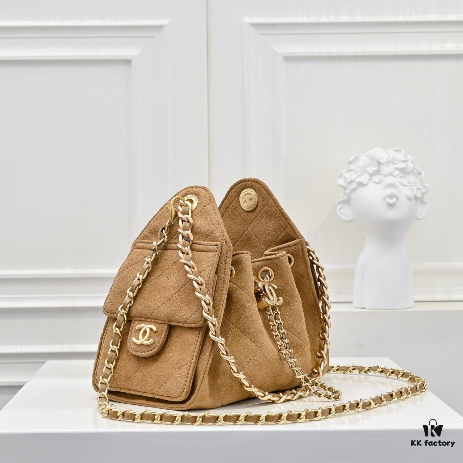 Mini Chanel 25C Bag Hobo Suede Crossbody Bucket Bag with Vintage Coin Toggle Drawstring, Diamond Quilting, Retro Black Gold Hardware, Classic Chain Design