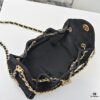 Mini Chanel 25C Bag Hobo Suede Crossbody Bucket Bag with Vintage Coin Toggle Drawstring, Quilted Design, Retro Black and Gold Hardware, Classic Chain Strap