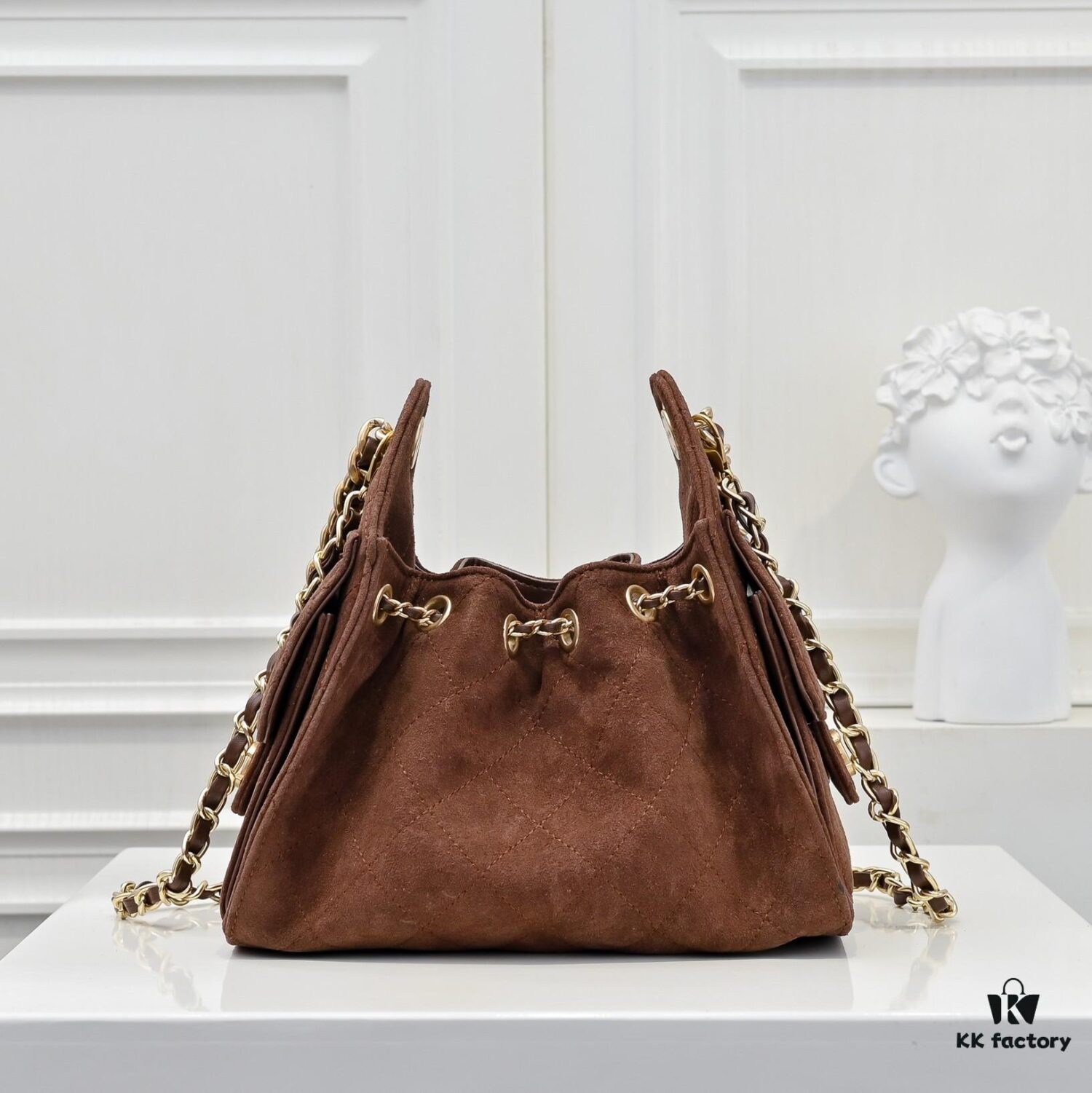 Mini Chanel 25C Bag Hobo Suede Crossbody Bucket Bag with Vintage Coin Toggle Drawstring, Quilted Design, Retro Black and Gold Hardware, Classic Chain Strap