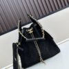 Large Vegan Leather Hobo Bag, Suede Finish, Upgraded Chanel 25C Style, Vintage Coin Button Drawstring Bucket Bag with Diamond Quilting, Retro Black-Gold Hardware, Classic Chain Design