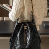 Large Size Suede, Frosted Upgrade Chanel 25C Hobo Bag, Vintage Coin Button Drawstring Bucket Bag with Diamond Quilting, Retro Black and Gold, Classic Chain Design
