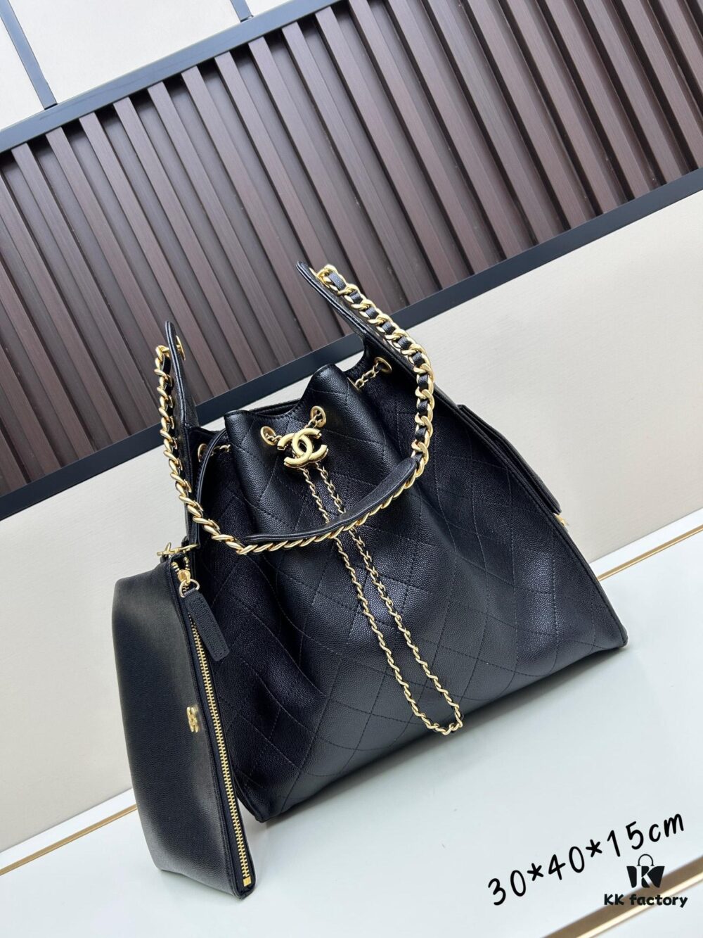 Large Size Suede, Matte Finish, Upgraded Chanel 25C Style Hobo Bag with Vintage Coin Buckle Drawstring Bucket Bag + Diamond Quilting + Retro Black and Gold, Classic Chain Design