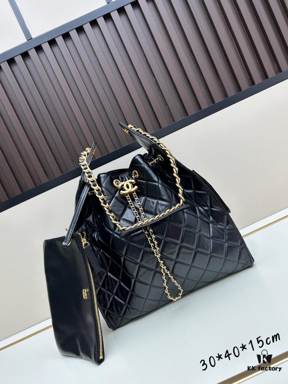 Large Vegan Leather Hobo Bag, Suede Finish, Upgraded Chanel 25C Style, Vintage Coin Button Drawstring Bucket Bag with Diamond Quilting, Retro Black-Gold Hardware, Classic Chain Design