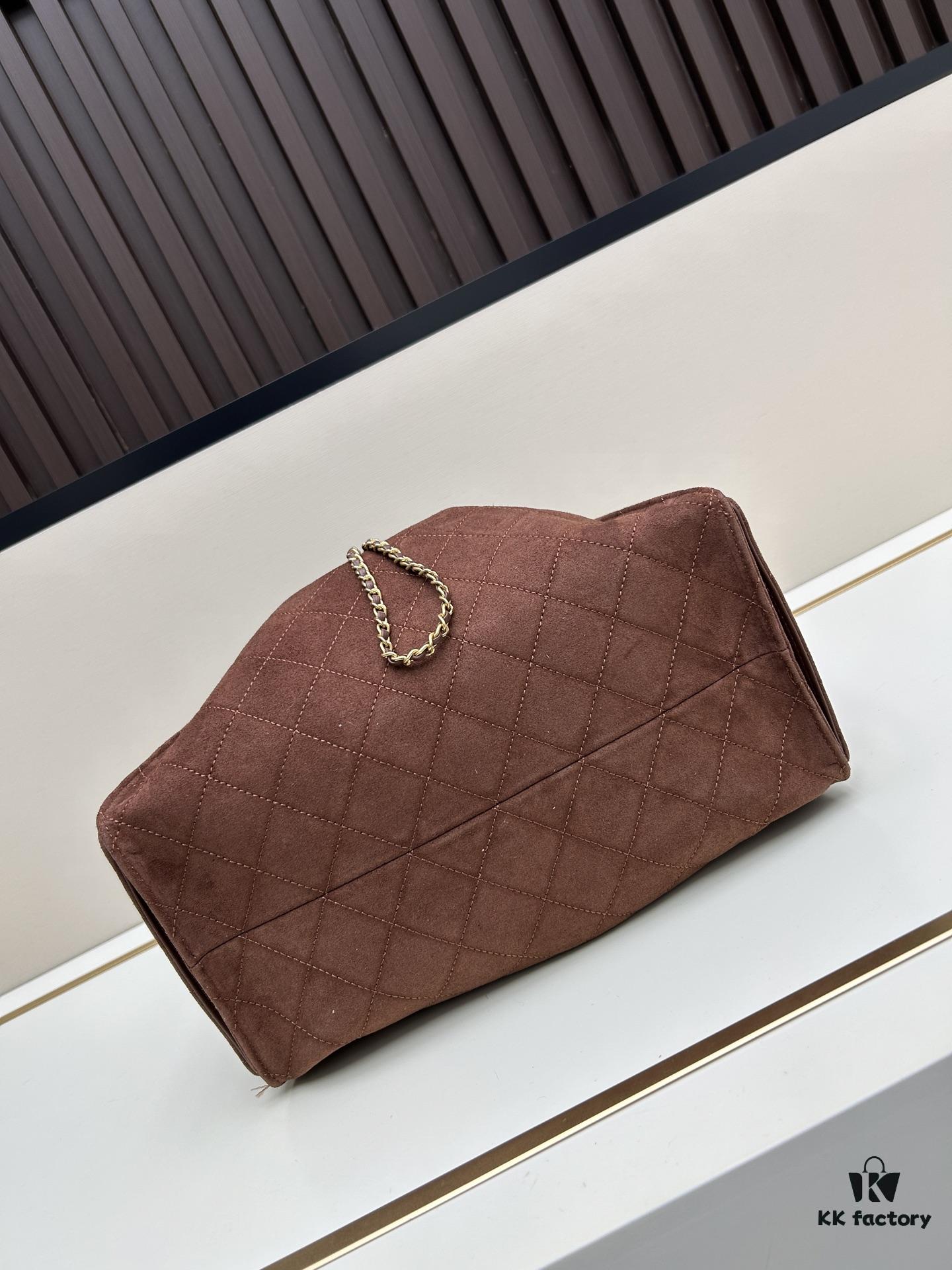 Large Size Suede, Matte Finish, Upgraded Chanel 25C Style Hobo Bag with Vintage Gold Coin Drawstring Closure, Quilted Design, Retro Black and Gold Hardware, Classic Chain Detail