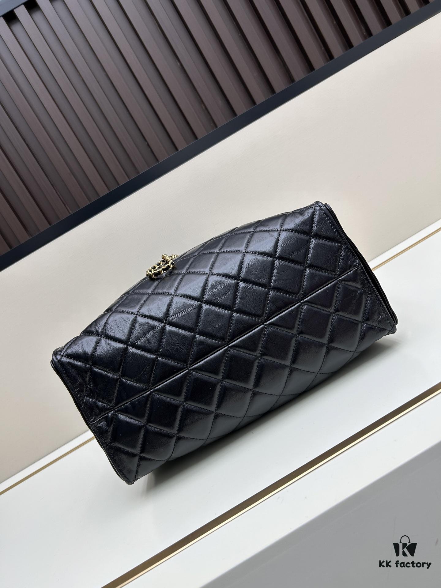 Large Vegan Leather Hobo Bag, Suede Finish, Upgraded Chanel 25C Style, Vintage Coin Button Drawstring Bucket Bag with Diamond Quilting, Retro Black-Gold Hardware, Classic Chain Design