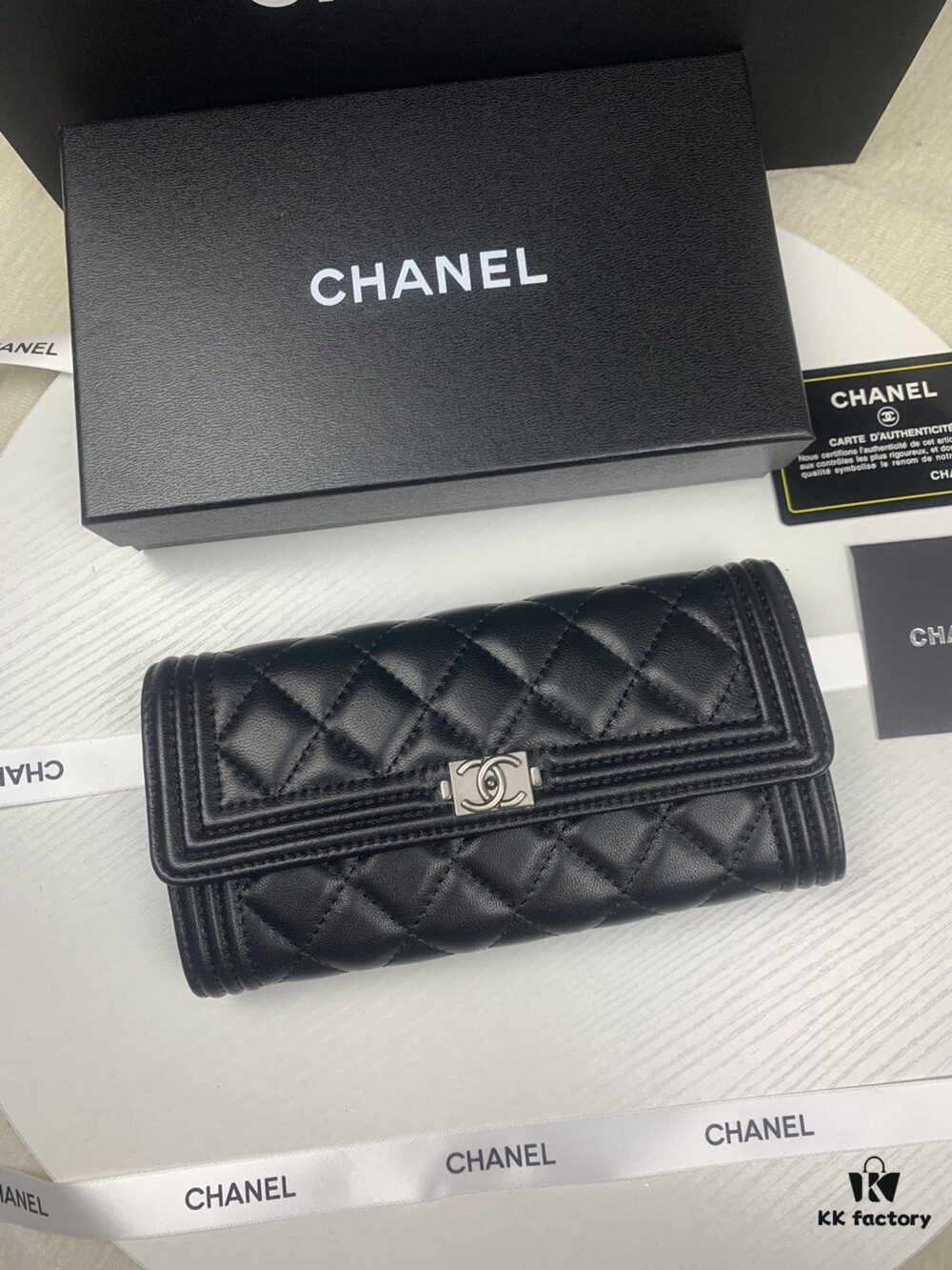 CHANEL Le Boy Long Wallet A80286 Lambskin Antique Silver Hardware, Original Quality, Full Packaging