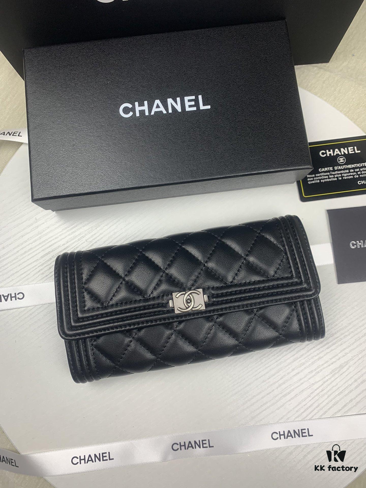 CHANEL Le Boy Long Wallet A80286 Lambskin Antique Silver Hardware, Original Quality, Full Packaging