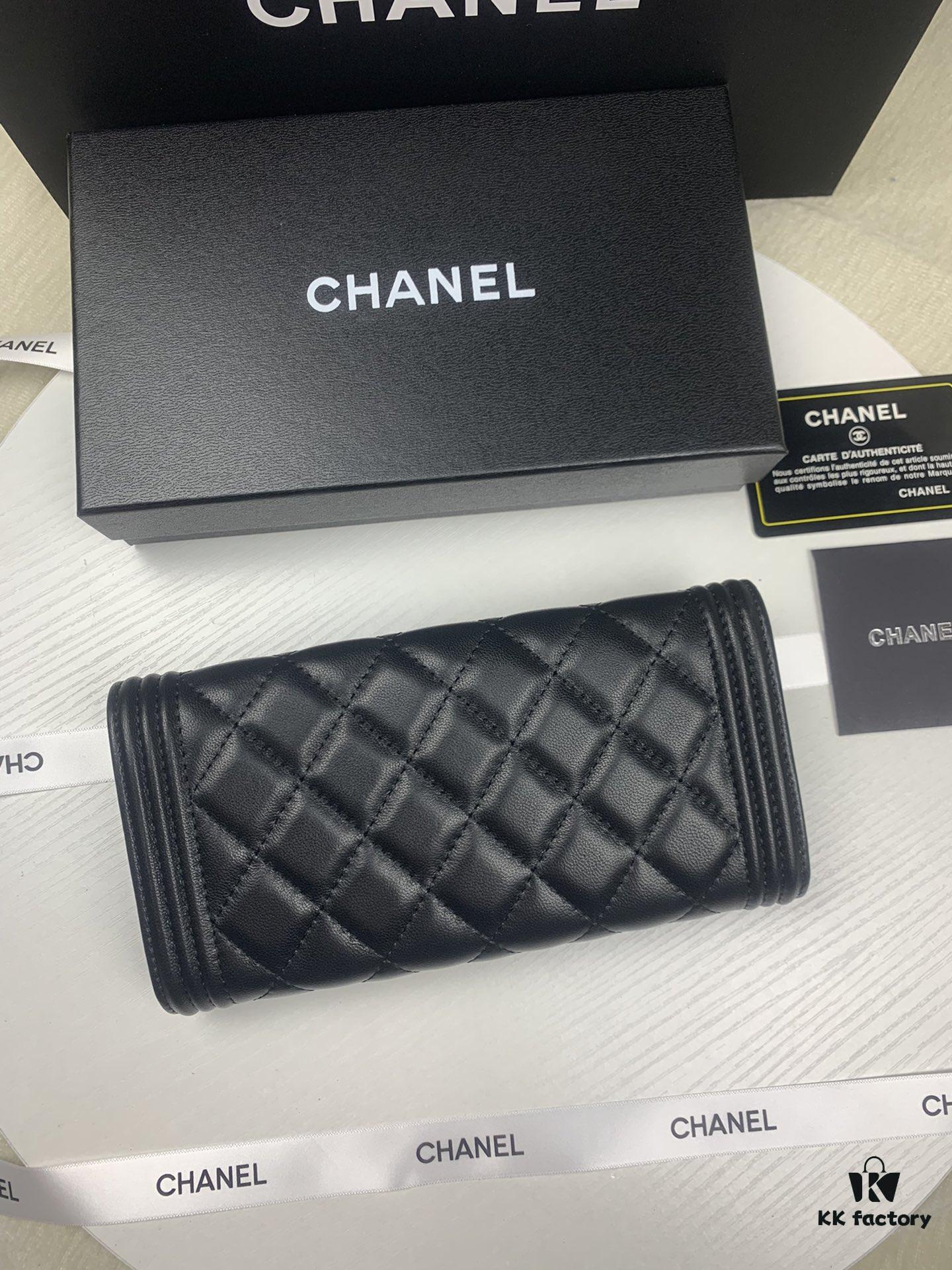 CHANEL Le Boy Long Wallet A80286 Lambskin Antique Silver Hardware, Original Quality, Full Packaging
