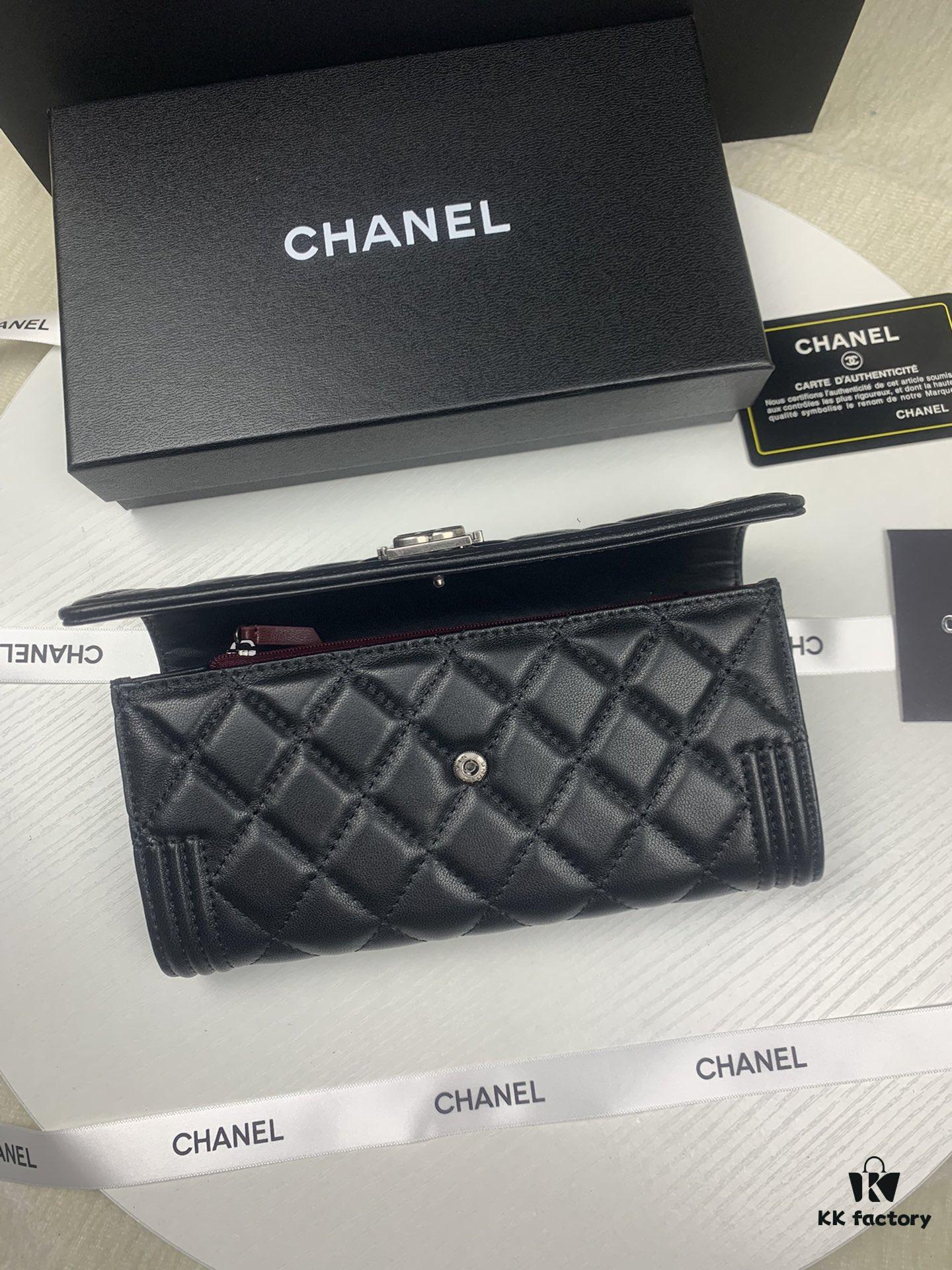 CHANEL Le Boy Long Wallet A80286 Lambskin Antique Silver Hardware, Original Quality, Full Packaging