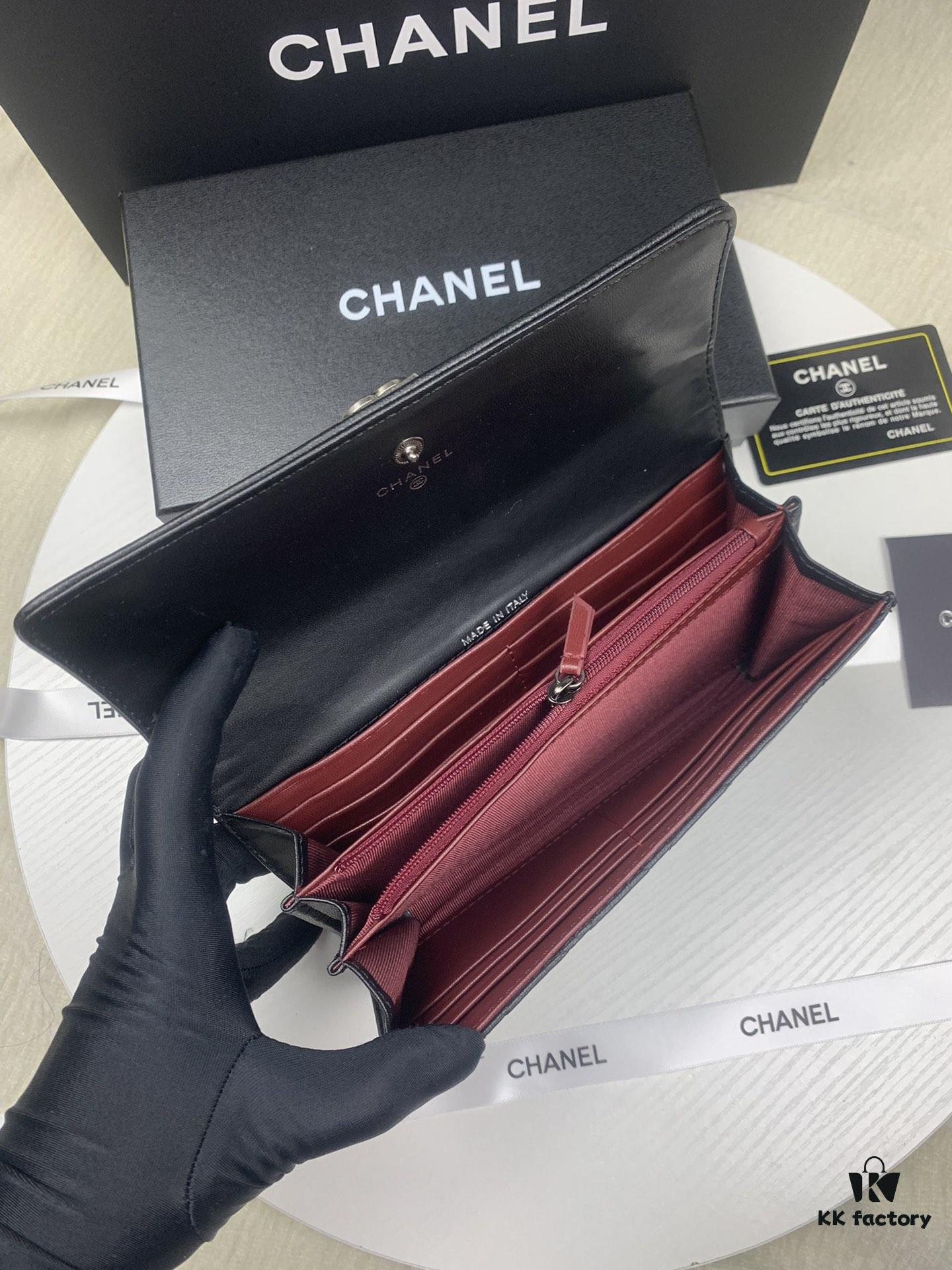 CHANEL Le Boy Long Wallet A80286 Lambskin Antique Silver Hardware, Original Quality, Full Packaging