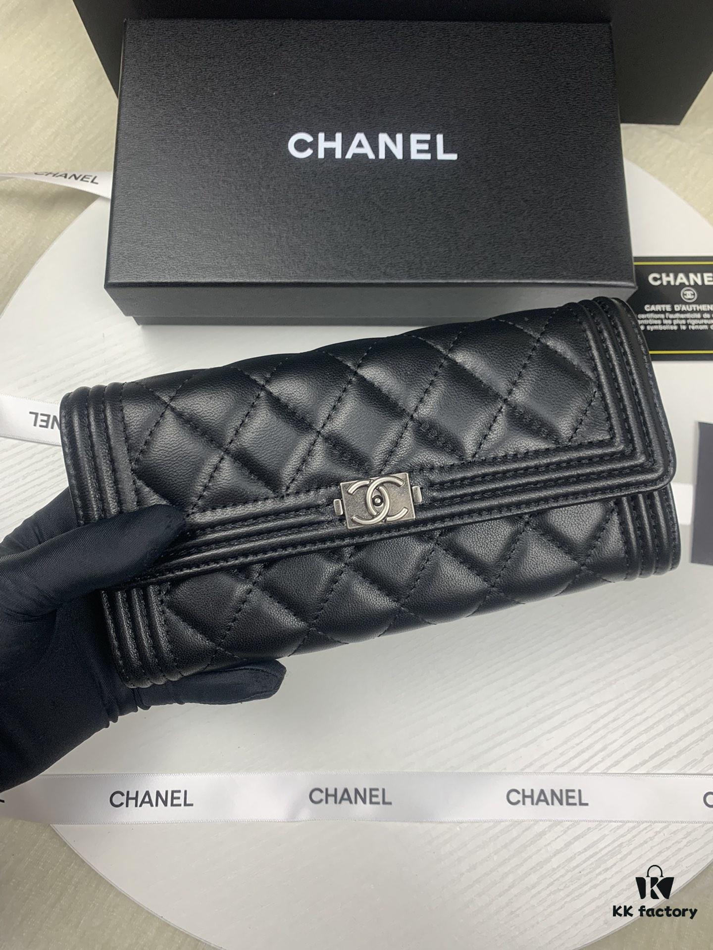 CHANEL Le Boy Long Wallet A80286 Lambskin Antique Silver Hardware, Original Quality, Full Packaging