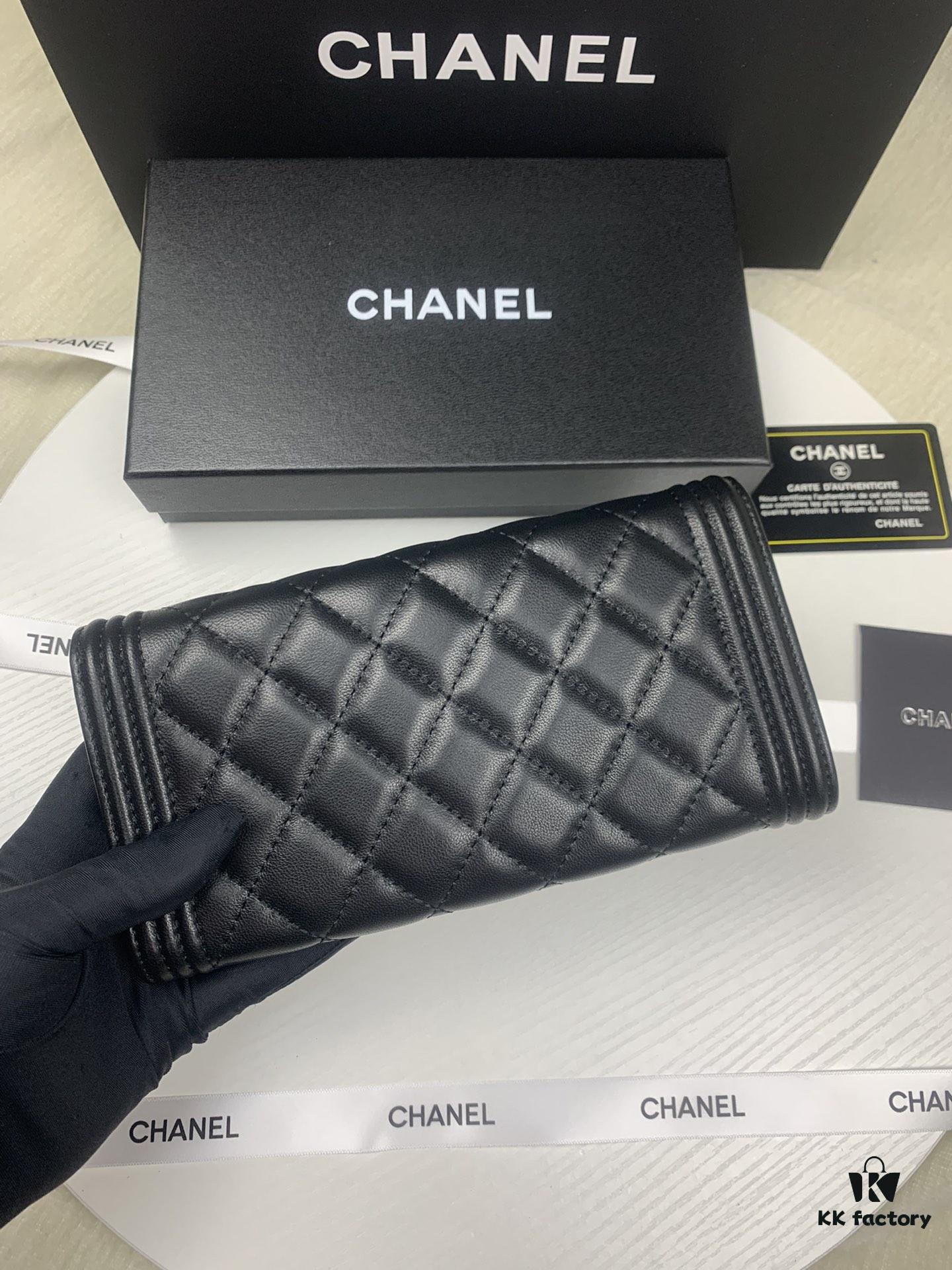 CHANEL Le Boy Long Wallet A80286 Lambskin Antique Silver Hardware, Original Quality, Full Packaging