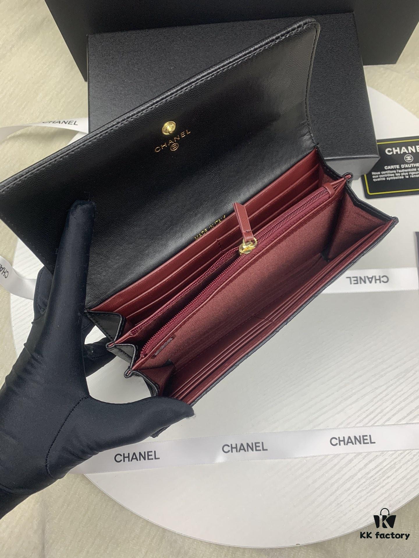 CHANEL Le Boy Long Wallet, Model A80286, Lambskin with Gold-Tone Hardware, Original Quality, Complete Packaging, Size 10.5 x 19 x 3 cm, Color: Beige Lambskin with Gold Clasp