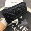 Chanel 15C-169# Small Lambskin Quilted Single-Zip Wallet in Black with White Trim or All Black