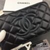 Chanel 15C-169# Small Lambskin Quilted Single-Zip Wallet in Black with White Trim or All Black
