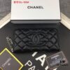 Chanel 15C-169# Small Lambskin Quilted Single-Zip Wallet in Black with White Trim or All Black