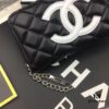 Chanel 15C-169# Small Lambskin Quilted Single-Zip Wallet in Black with White or Black Trim