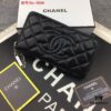 Chanel 15C-169# Small Lambskin Quilted Single-Zip Wallet in Black with White Trim or All Black