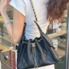 Upgraded Chanel 25C Style Hobo Bag in Quilted Calf Leather – Vintage Gold Buckle Drawstring Bucket Bag with Diamond Stitching and Retro Black-Gold Accents