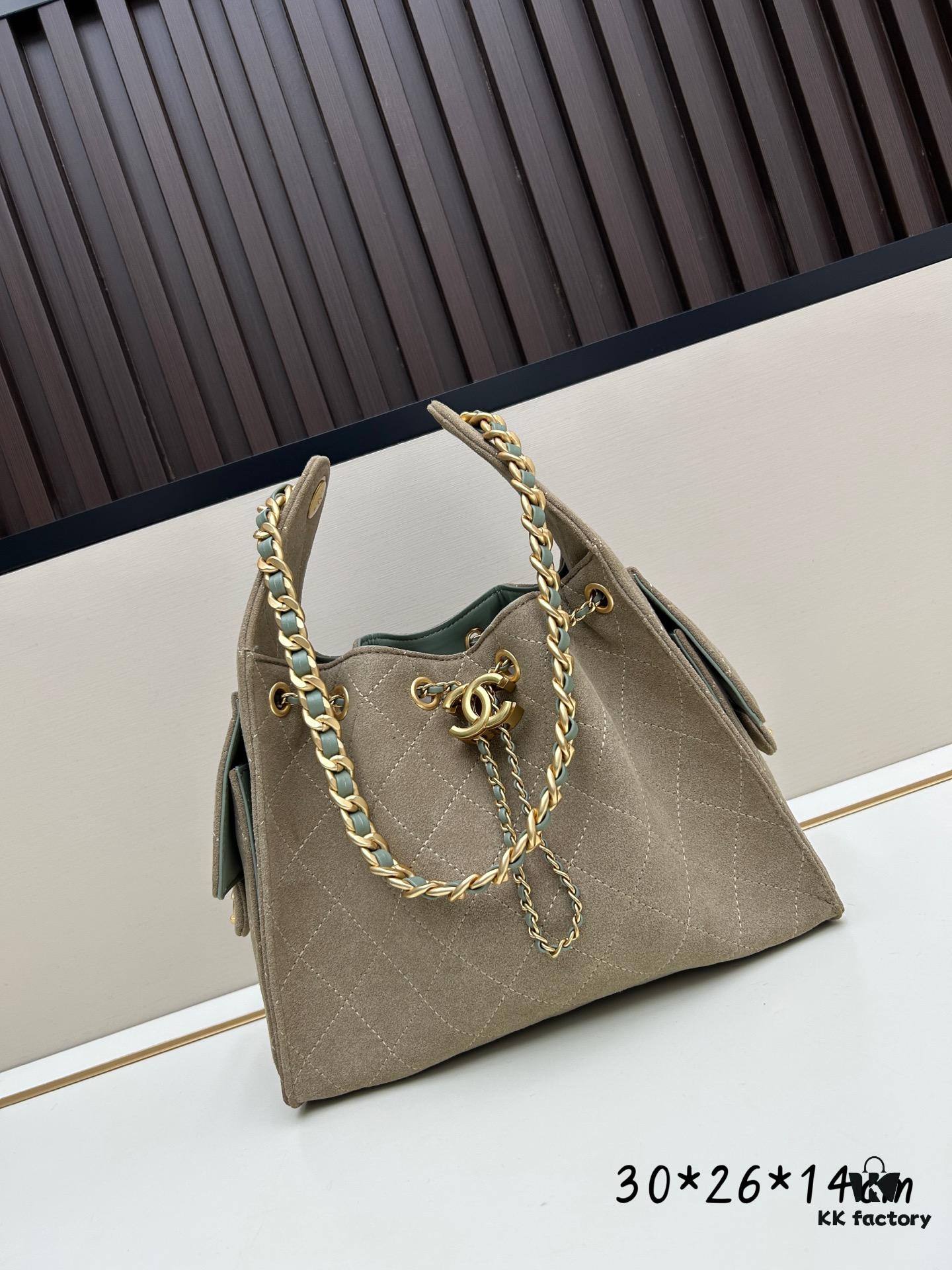 Upgraded Chanel 25C Style Hobo Bag in Quilted Calf Leather – Mini Vintage Drawstring Bucket Bag with Retro Gold Buckle, Diamond Stitching, and Classic Chain Design