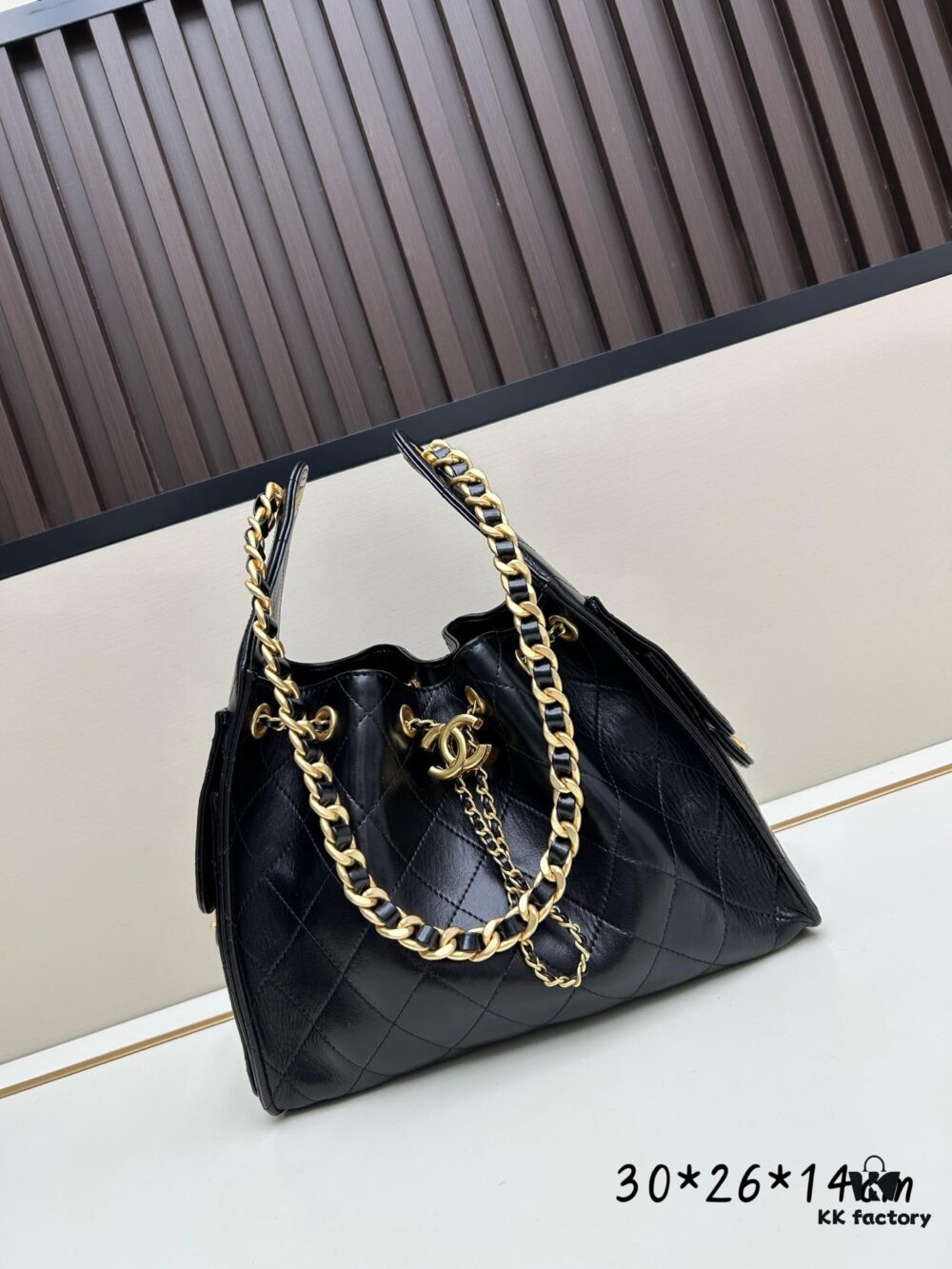 Upgraded Chanel 25C Style Hobo Bag in Quilted Calf Leather – Mini Crossbody Bucket Bag with Vintage Gold-Tone Drawstring Closure, Diamond Stitching, and Classic Chain Strap