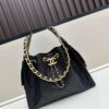 Upgraded Chanel 25C Style Hobo Bag in Quilted Calf Leather – Mini Vintage Drawstring Bucket Bag with Retro Gold Buckle, Diamond Stitching, and Classic Chain Design