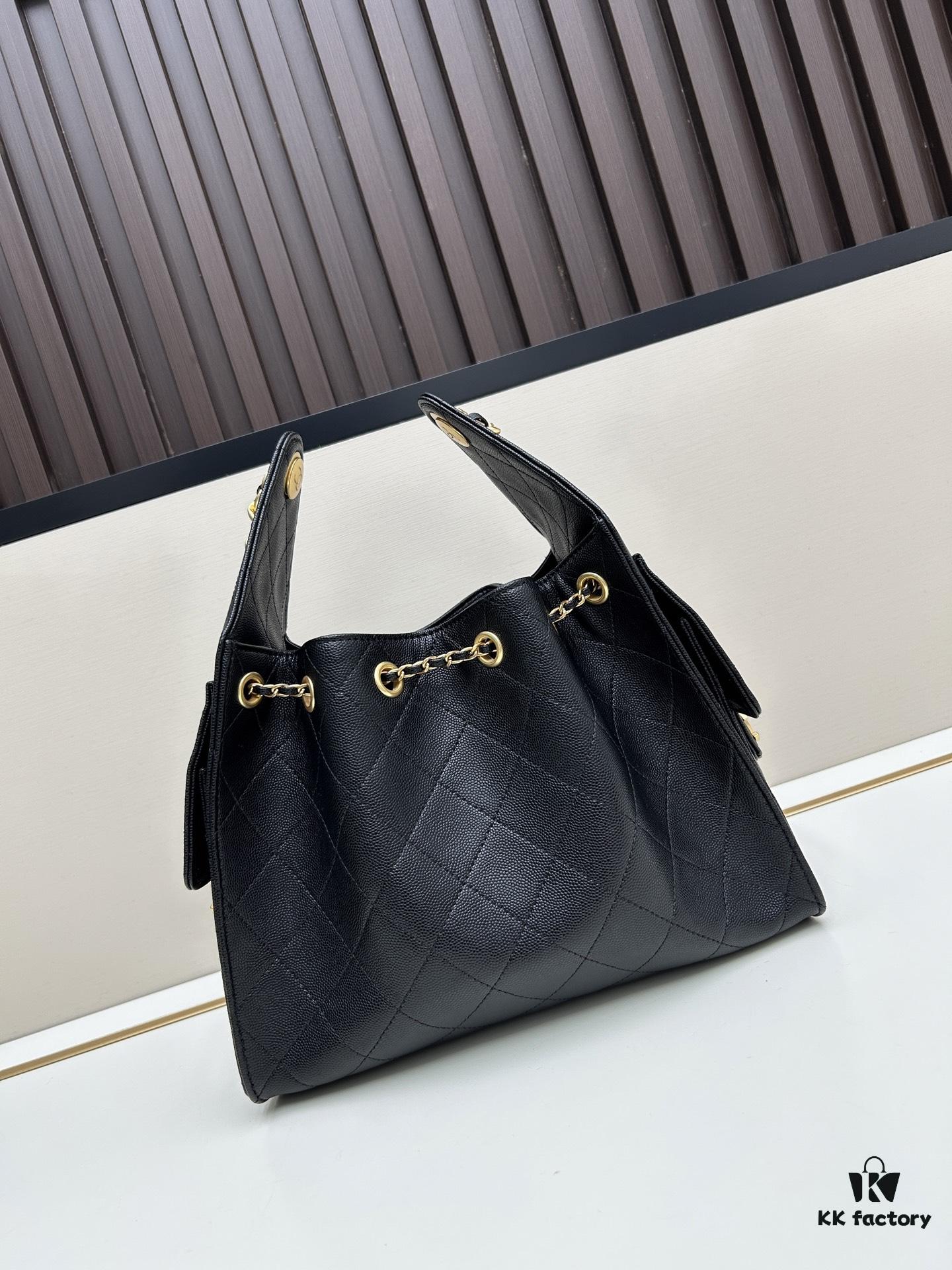 Upgraded Chanel 25C Hobo Bag in Quilted Calfskin - Mini Vintage Drawstring Bucket Bag with Retro Gold Buckle, Diamond Stitching, and Classic Chain Design